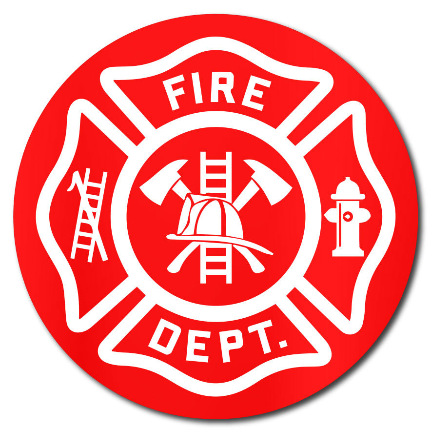 Maltese Cross Fire Department Sticker for Hard Hats - White/Red