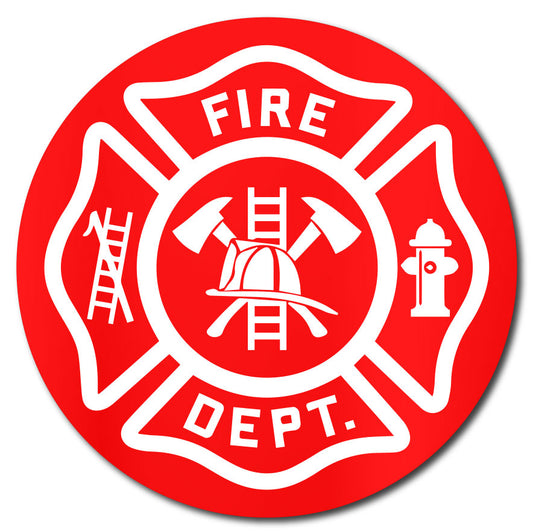 Maltese Cross Fire Department Sticker for Hard Hats - White/Red